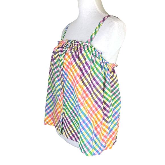 J. Crew Multicolor Rainbow Gingham Print Button Front Relaxed Camisole Tank Top - Picture 6 of 15